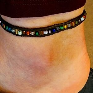 Handcrafted bead and leather ankle bracelet for sale